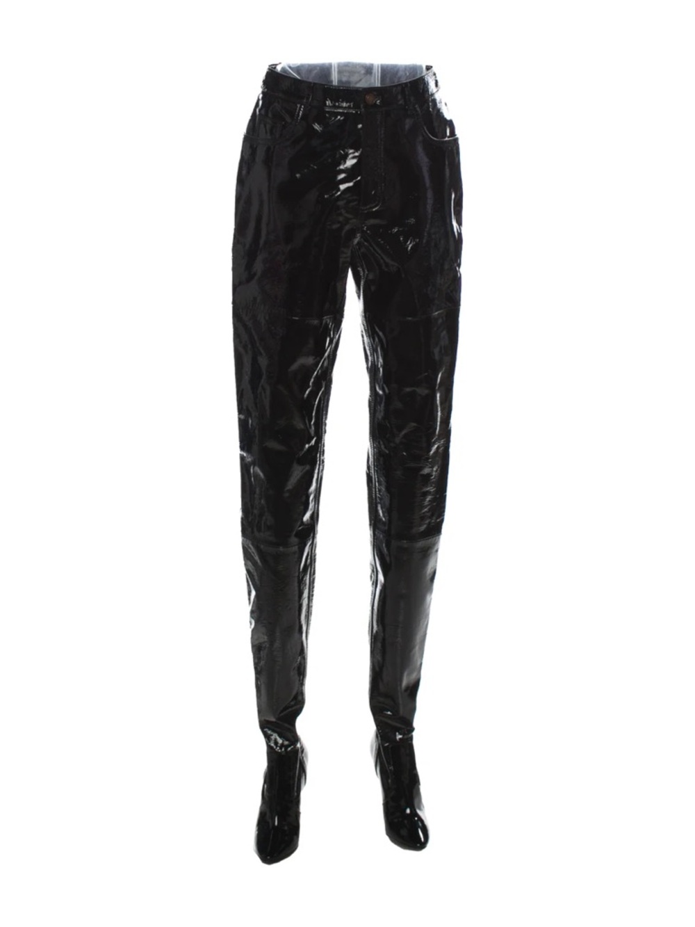 Saint Laurent Black High-Waist Patent Leather Pants Boots
